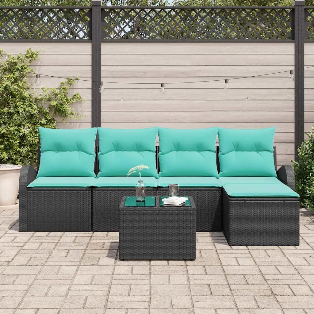 Set di divani con cuscino 6 pcs Nero e Turchese polyrattan 3354685