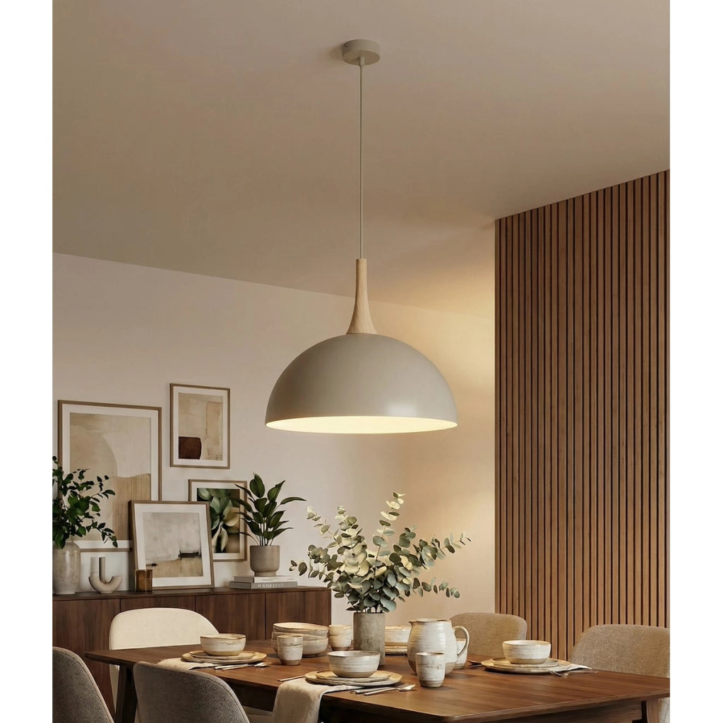 Lampada a sospensione Nautica in acciaio mokka e legno