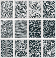 Serie di stencil riciclabili con disegni di animali - 12 pezzi - per pittura - plastica - creativo - buco centrale - dimensioni 21 x 15 cm