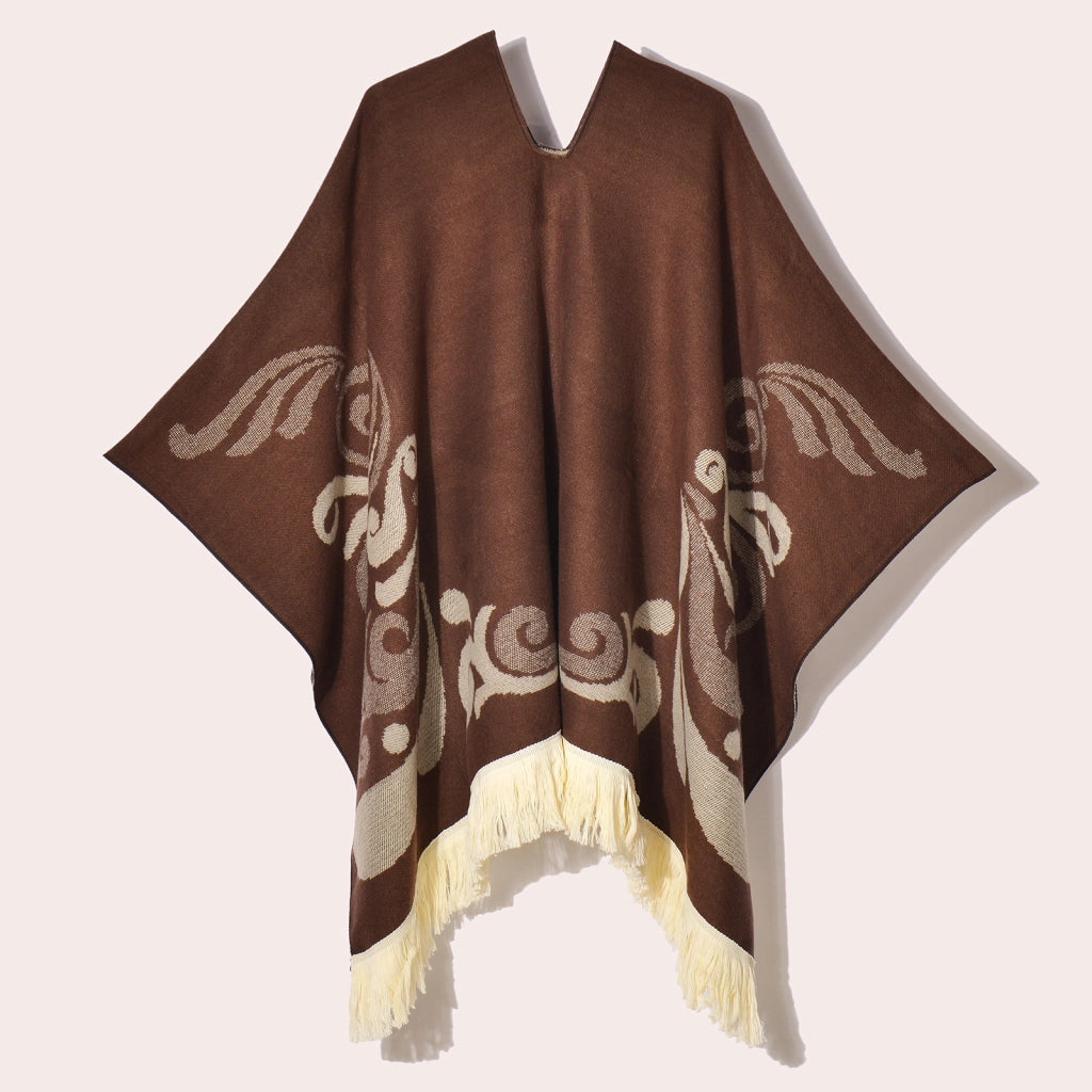 Sciarpa da viaggio da donna, stile etnico, con nappe, modello pullover, calda cappa decorativa da esterno in jacquard