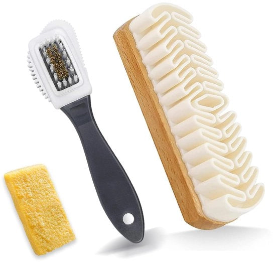 Set di Spazzole per Scarpe - 3 pezzi - Spazzola in Suède/Nubuck - Spazzola in Legno/Cuoio Selvaggio - Spazzola in Gomma Ruvida - Sicura e Gentile - Kit di Pulizia per Scarpe
