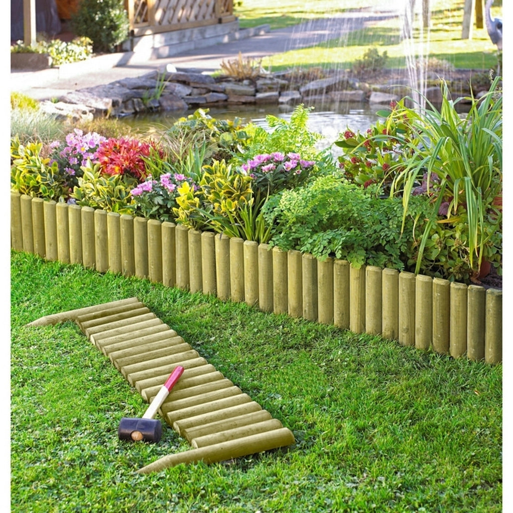 2pz bordura aiuole flessibile legno pino impregnato ø 5 cm 20x250 h giardino cod:ferx.pali.27.1