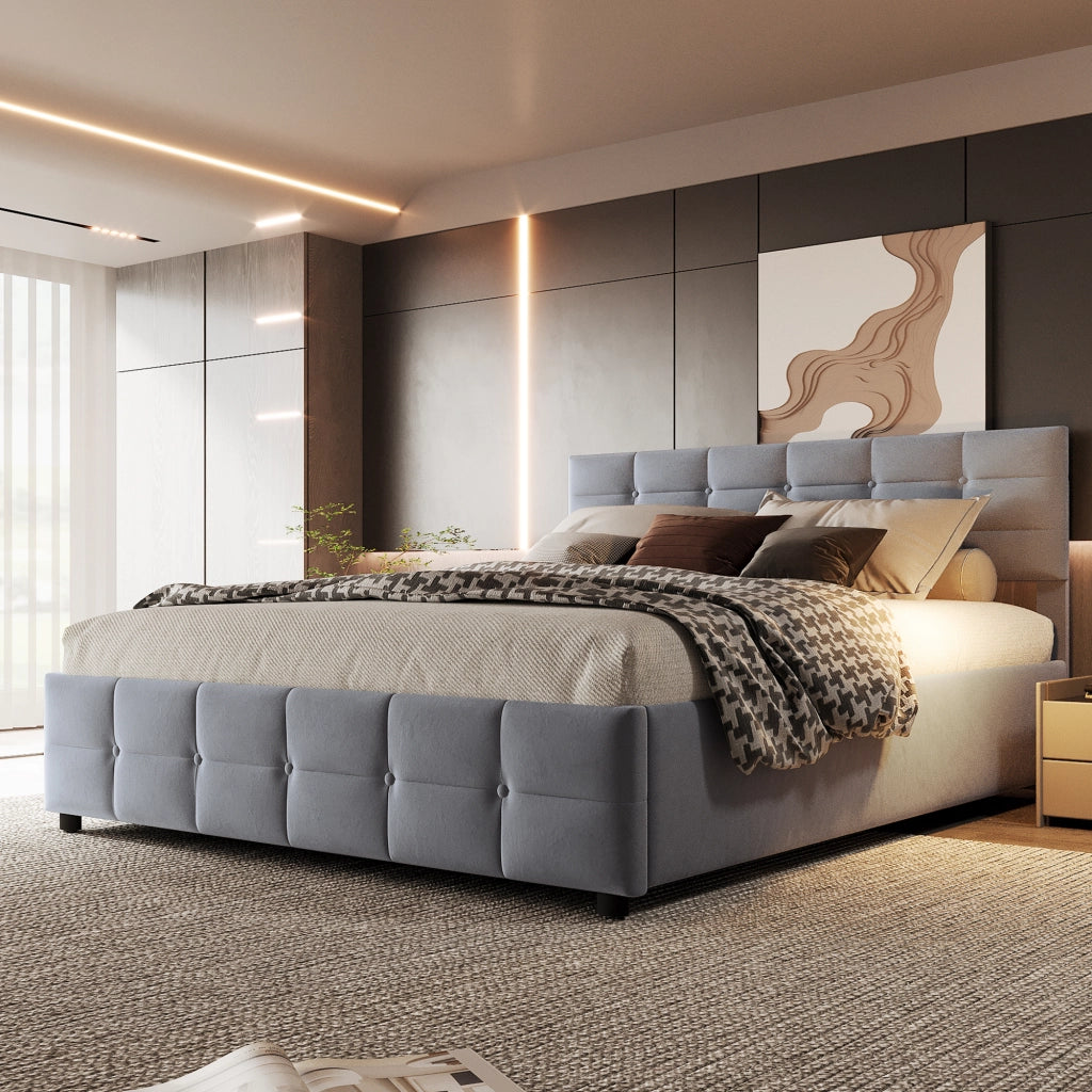 Letto Contenitore 180x200 cm; Letto Matrimoniale; sollevamento idraulico; in Velluto Olandese; Grigio