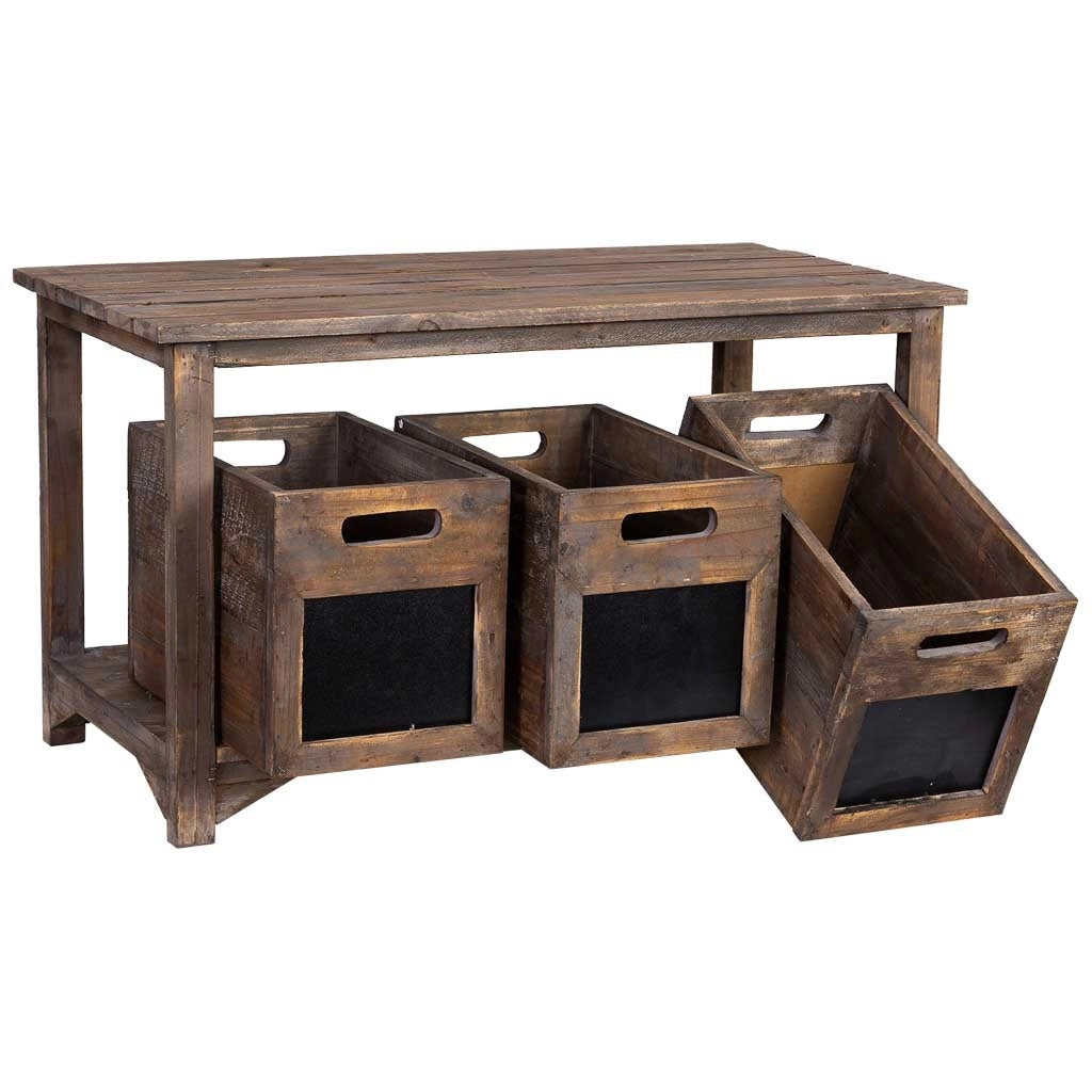 Panchina in legno con 3 cassetti 90x45x51h cm