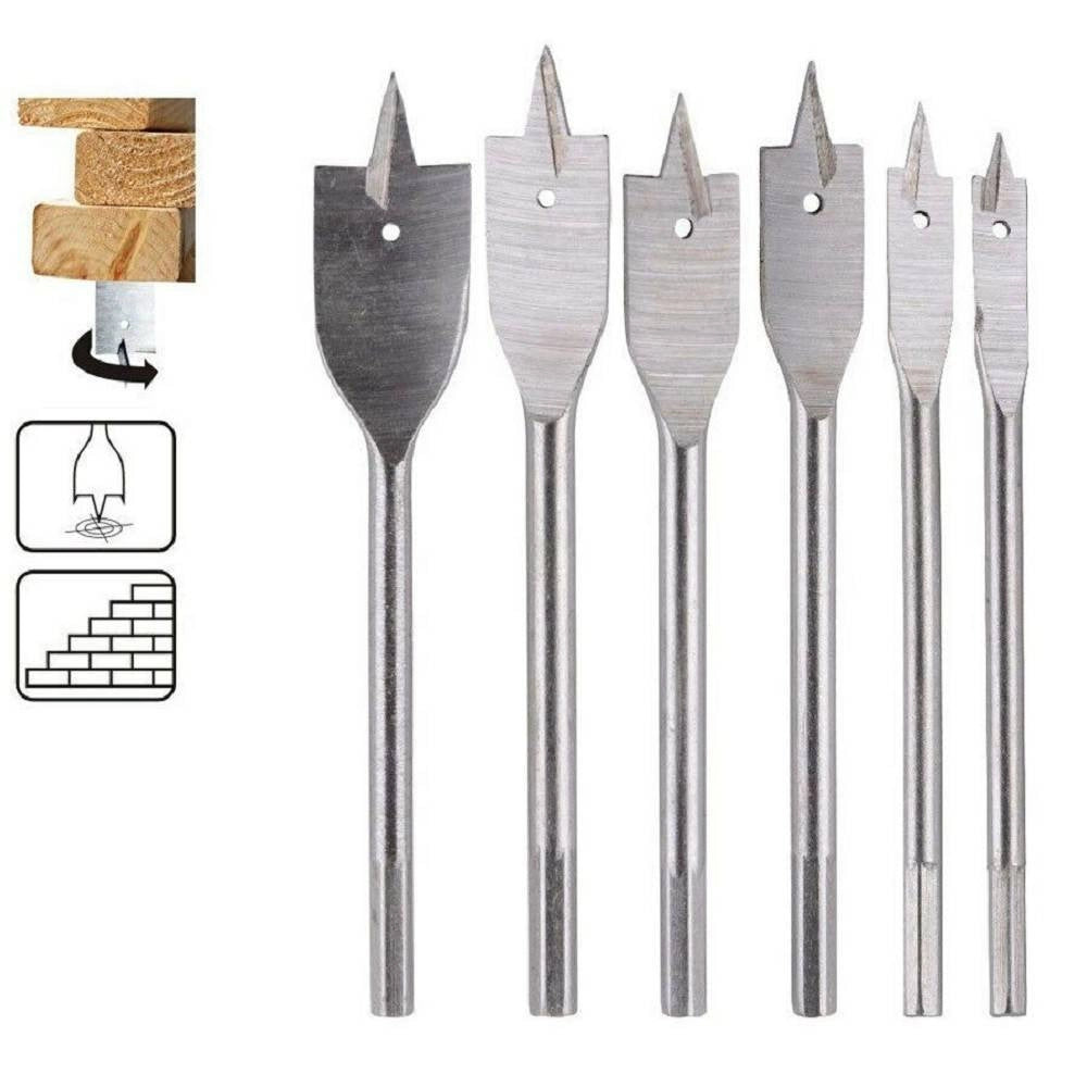 Trade Shop - Mecchie A Testa Piatta Per Legno 6 Pezzi Punte Frese Per Trapano 92087 -