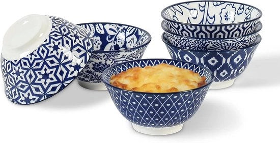 Set di Bicchieri Mini in Ceramica Premium - 6 pezzi - Blu Vintage - Resistente a Microonde/Forno/Lavastoviglie