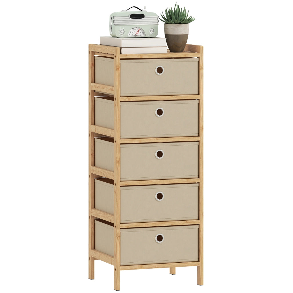 Cassettiera con 5 cassetti in tessuto struttura bamb¨´ ¨C zephmum ¨C crema e naturale 60x40x