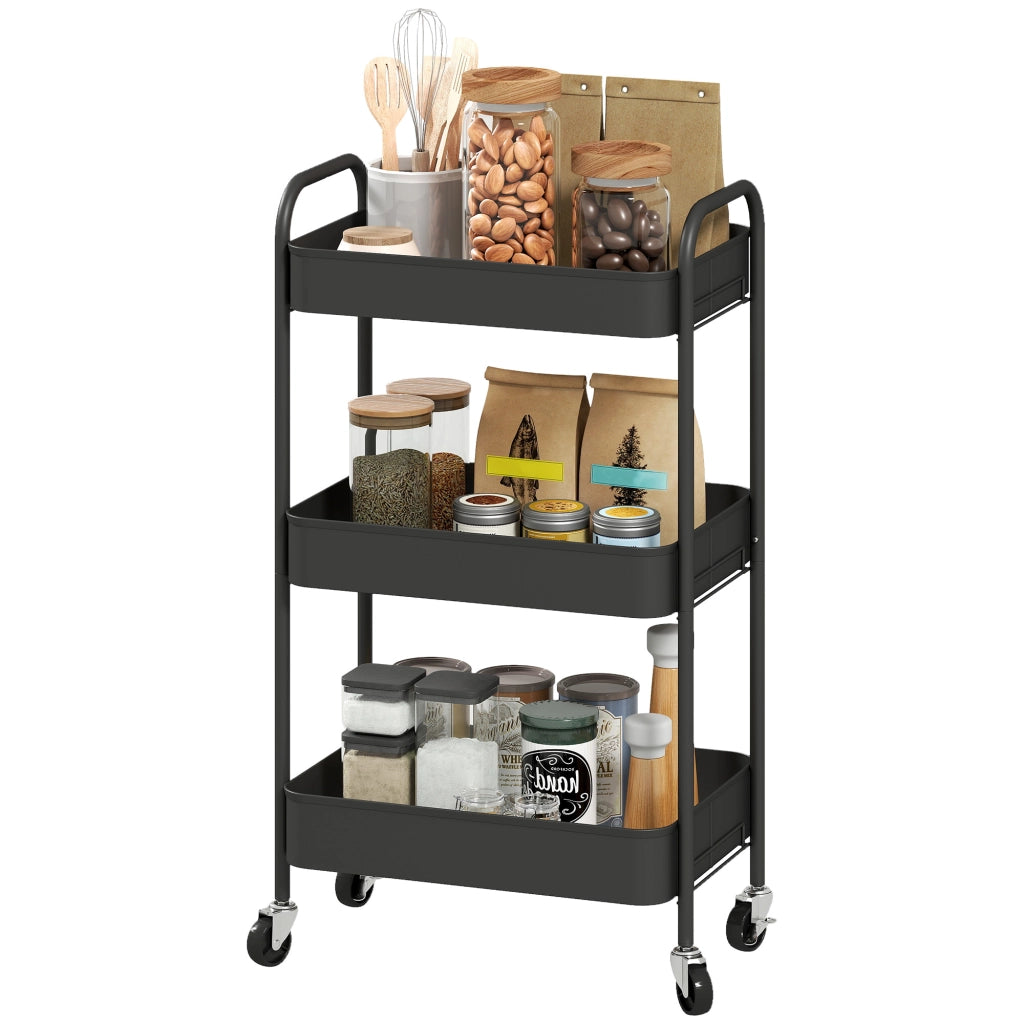 Carrello di servizio con 3 ripiani forati ¨C zephmum ¨C nero 45x30.6x79 cm