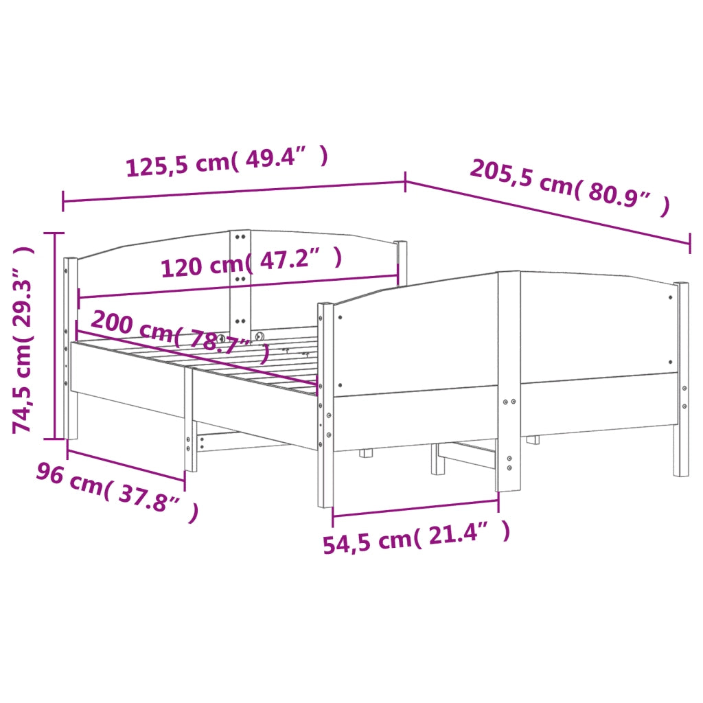 Letto matrimoniale | Letto per adulti | Giroletto senza Materasso Bianco 120x200 cm Legno Massello Pino