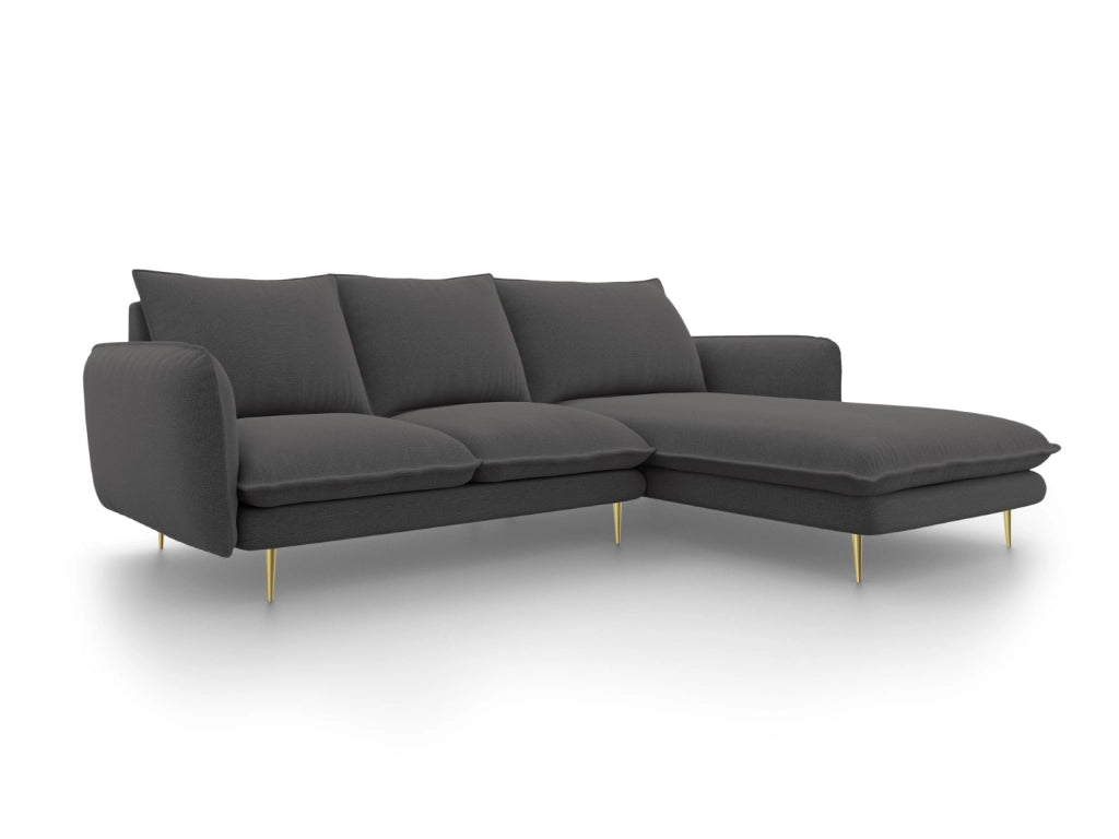 Cosmopolitan Design - Divano angolare destro "Vienna" 5 posti in tessuto strutturato grigio scuro 