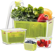 Set di 3 contenitori per verdura e frutta con coperchio, contenitori per alimenti BPA liberi, capacità 0,48/1,7/4,5L rettangolari, contenitori per verdura e frutta chiusi e separati, per il deposito o per portare con sé, verde