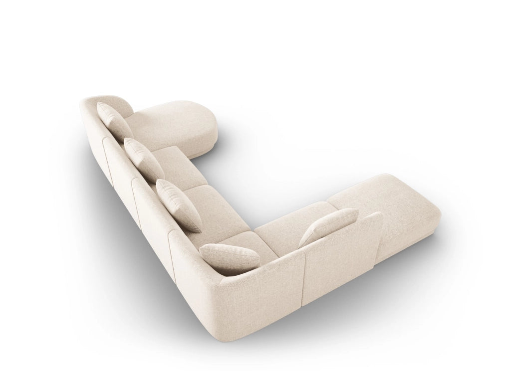 Cosmopolitan Design - Divano panoramico sinistro "Tulum" 6 posti in ciniglia beige chiaro 