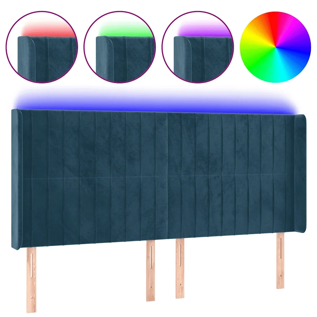 Testiera a LED Blu Scuro 163x16x118/128 cm in Vellutocod mxl 97905