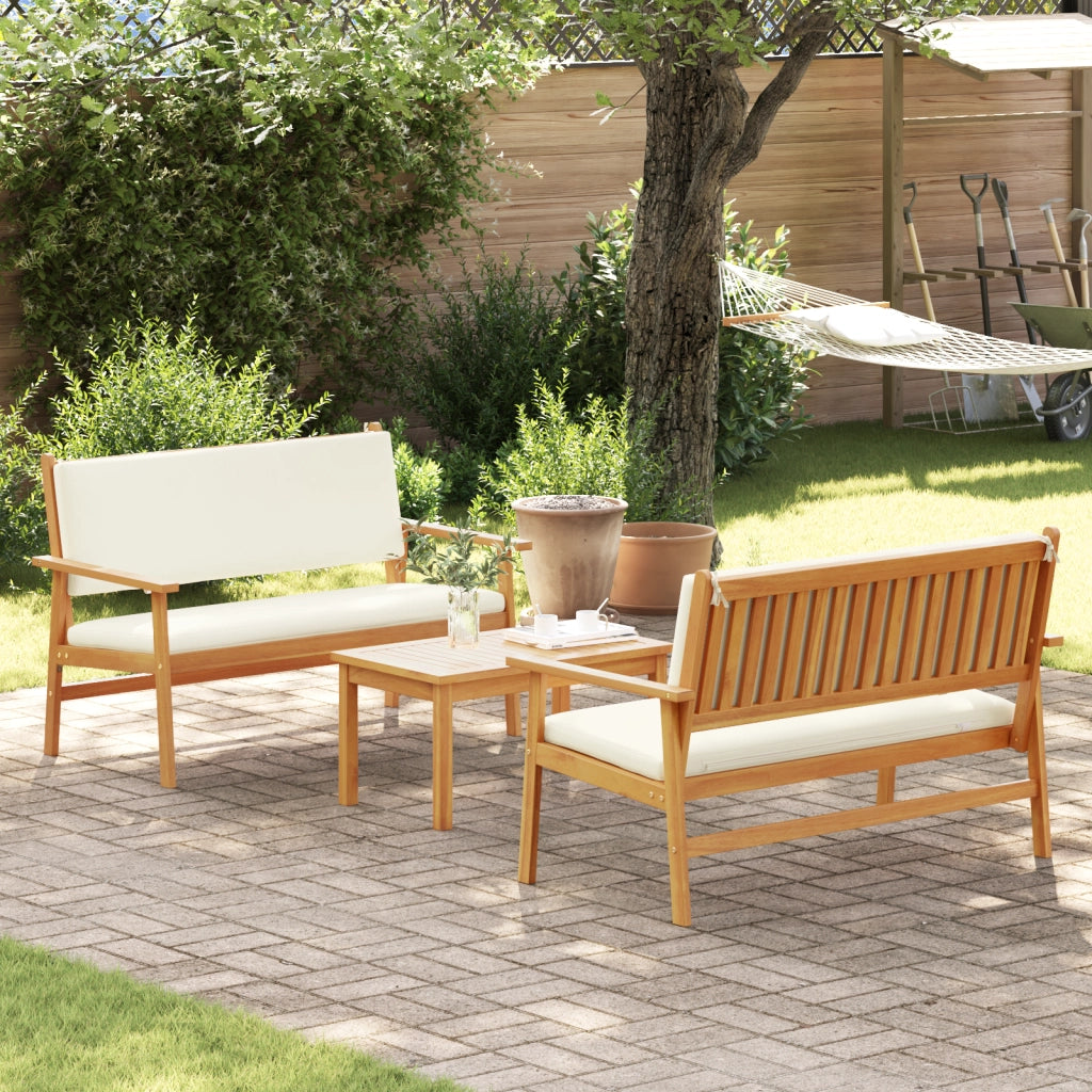 Set di divano da giardino a 3 pezzi con cuscini in legno massello di acacia