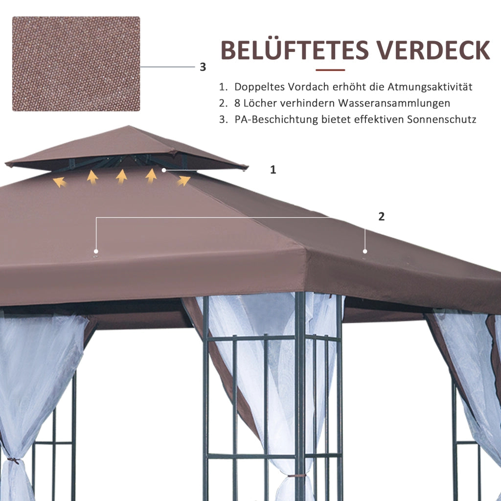 Gazebo da giardino con zanzariere e doppio tetto ¨C zephmum ¨C 297x297 cm