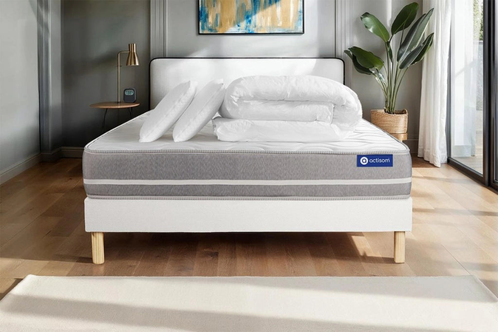 Pacchetto letto completo - Materasso 200x200cm + Box spring con doghe (kit) + 2 cuscini + Piumino - Actimemo Touch