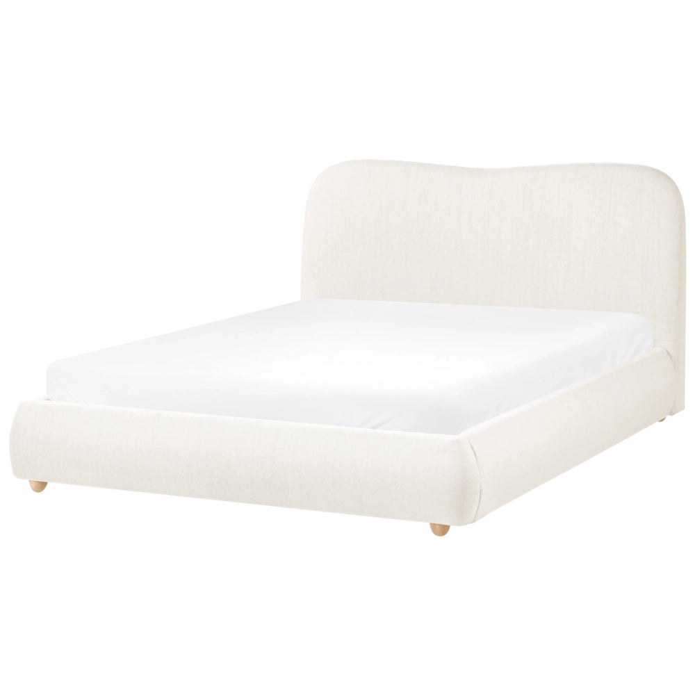 Letto con contenitore in poliestere bianco sporco, 140 x 200 cm, design minimalista e moderno