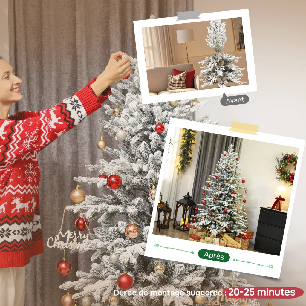 Albero di Natale artificiale innevato 180 cm ¨C zephmum ¨C verde con supporto metallo pieghevole