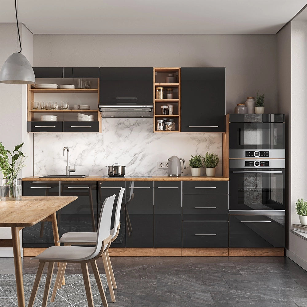 Cucina componibile Fame-Line Antracite lucido/Rovere dorato 280 cm, PL Marmo Vicco