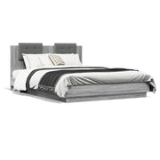 Letto matrimoniale | Letto per adulti | Giroletto Testiera Grigio Sonoma 150x200 cm Legno Multistrato