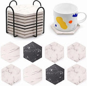 8 sottozatoi ceramici a sei facce, disegno marmo, assorbenti, con base di gomma antiscivolo per bevande, assorbenti con supporto metallico, decorazione per bar casa, regalo per la padrona di casa.
