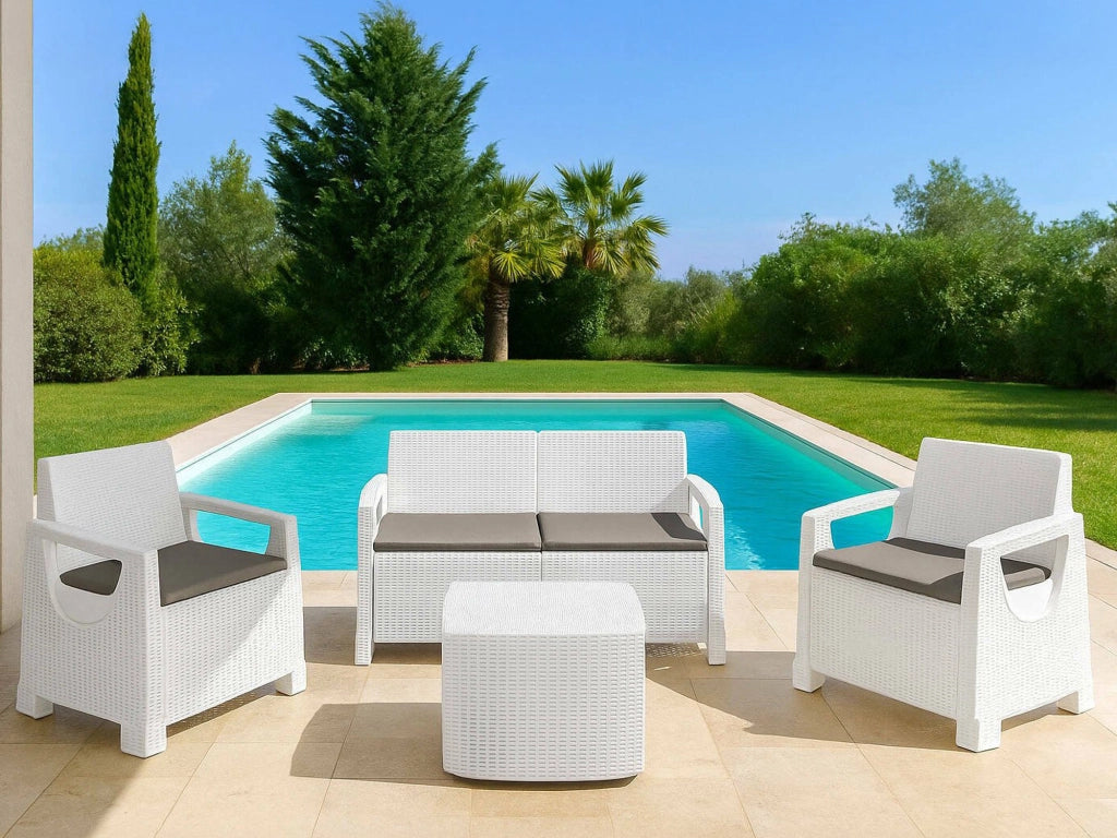 Salottino Outdoor Triulzi, set Salotto da Esterno 4 Posti Made in Italy, Bianco