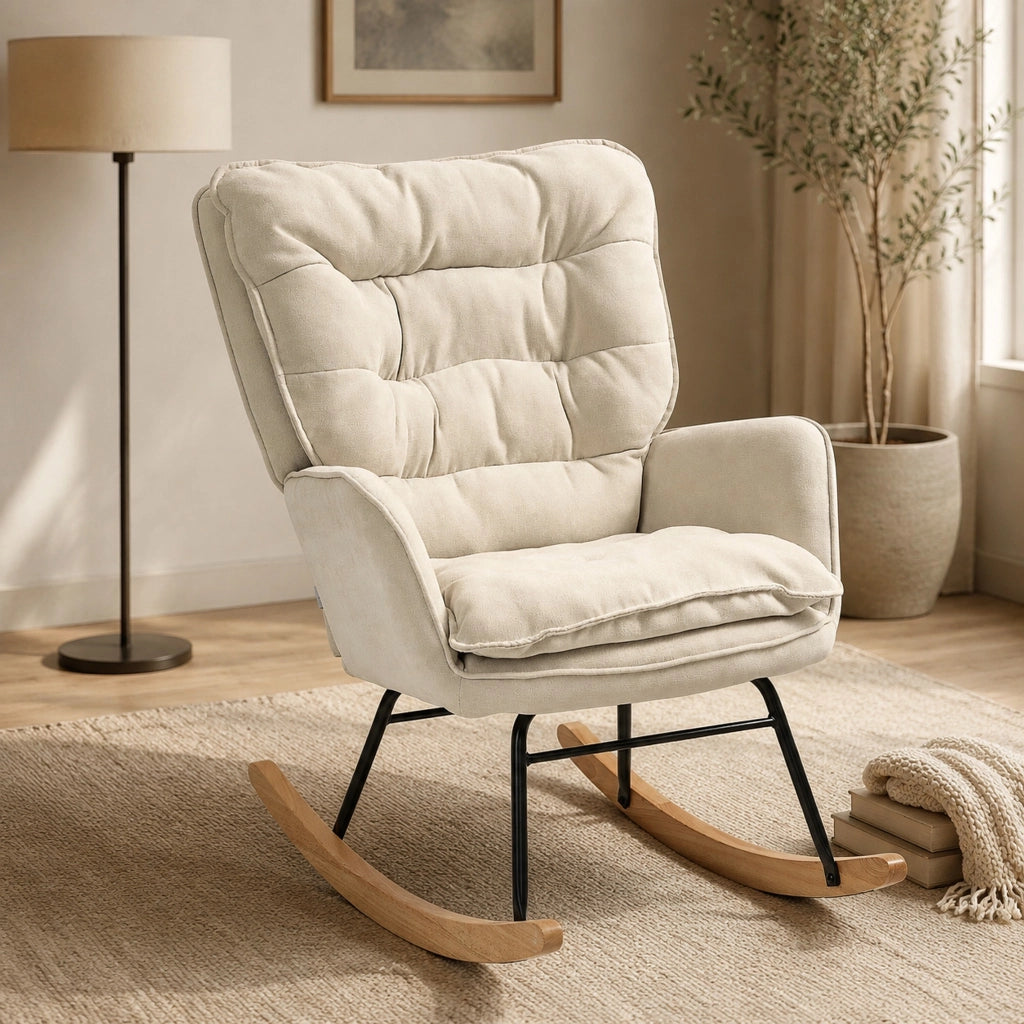 Poltrona a dondolo 71x98.5x97 cm con seduta ampia e schienale ergonomico; poliestere beige