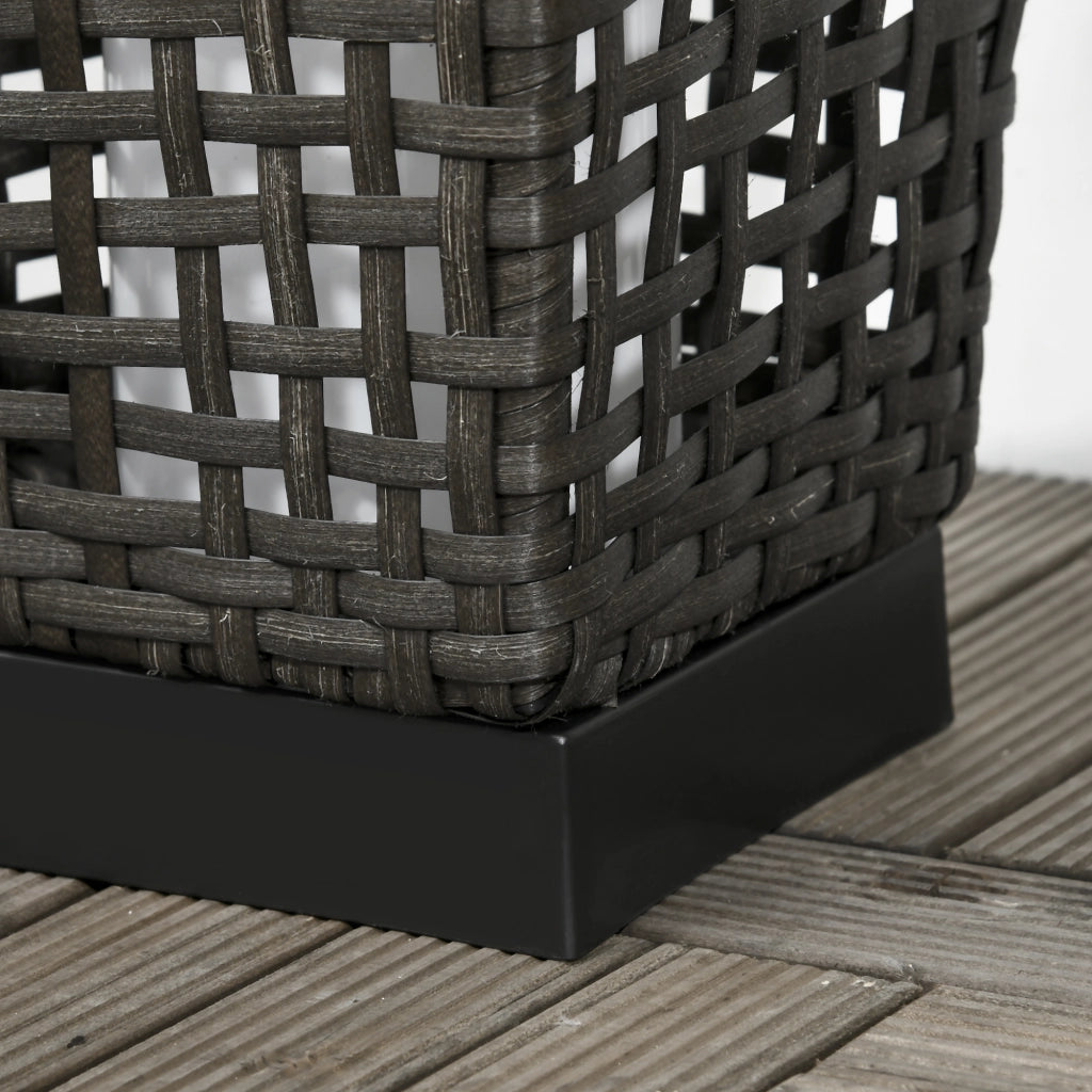 Lampada Solare da Giardino ¨C Zephmum ¨C Acciaio e Rattan, 21x21x78 cm, Nero e Grigio