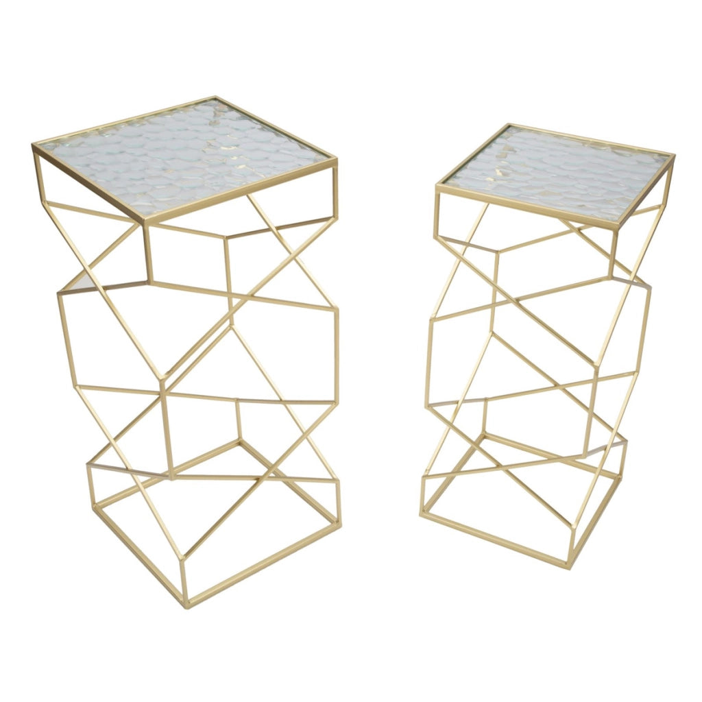 Set di Tavolini VKH565, Oro, Metallo, 31,5x31,5x68 cm