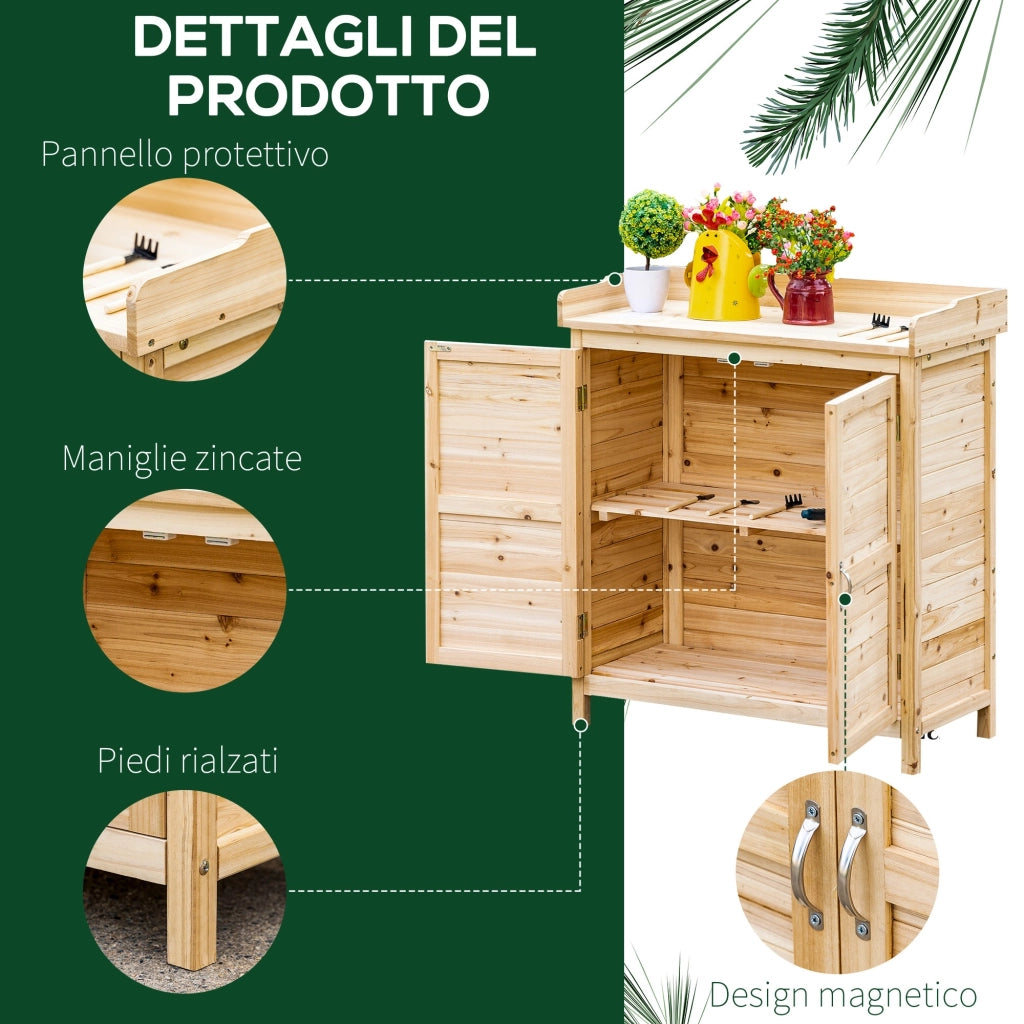 EasyComfort Armadietto da Esterno a 2 Ripiani in Legno di Abete con Design Rialzato e 2 Ante, 83x40x92 cm
