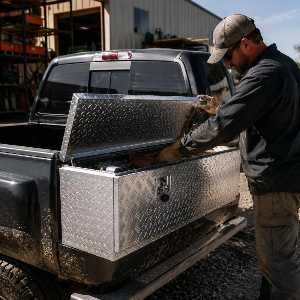 Underfloor Truck Box, 914 X 355 X 405 Mm Pickup Storage Box, Aluminum Toolbox With Lock & Keys, Waterproof Trailer Toolbox For Trucks, Vans, Trailers, Etc.