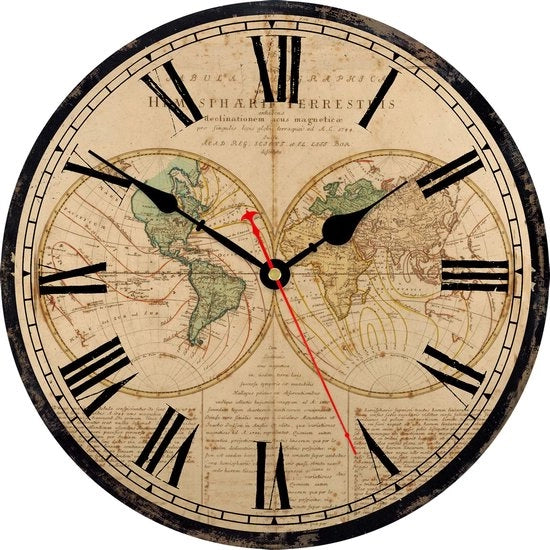 Mappa Mundi da Parete, Grande Orologio Classico in Legno, Silenzioso, Senza Tacco, Facile da Leggere, per Casa/Ufficio/Scolastico, 34 cm