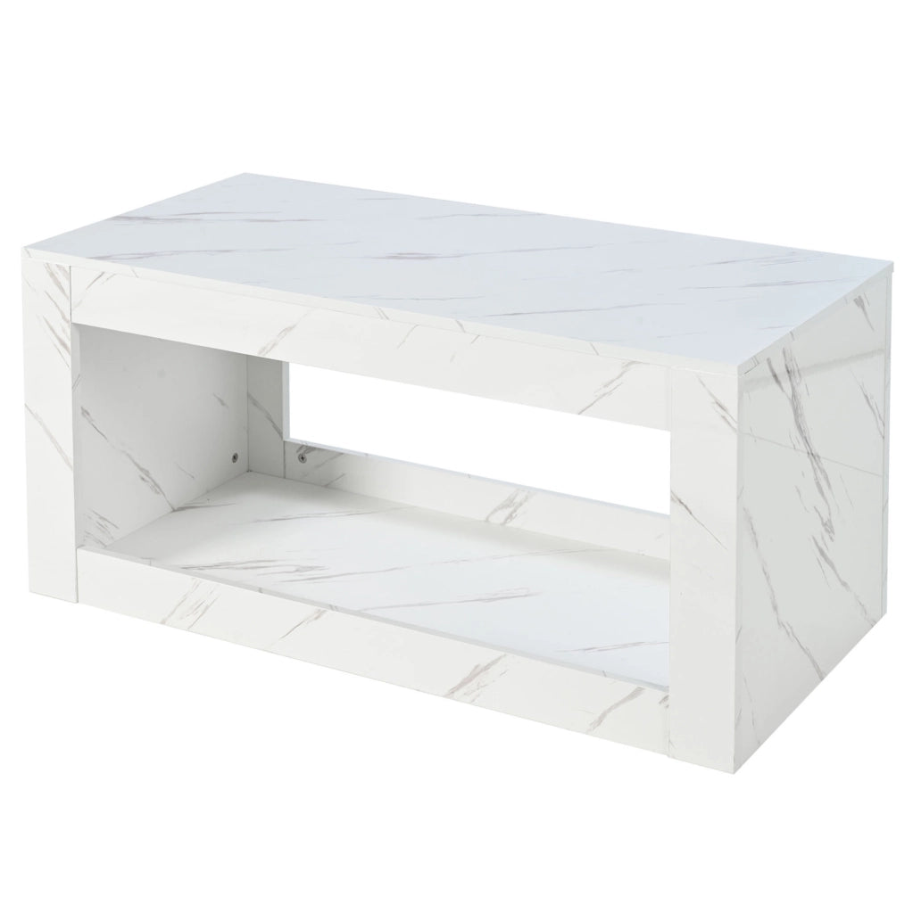 Tavolino da caff猫 100x50x50 cm; LED con ampio vano portaoggetti; pannello truciolare bianco