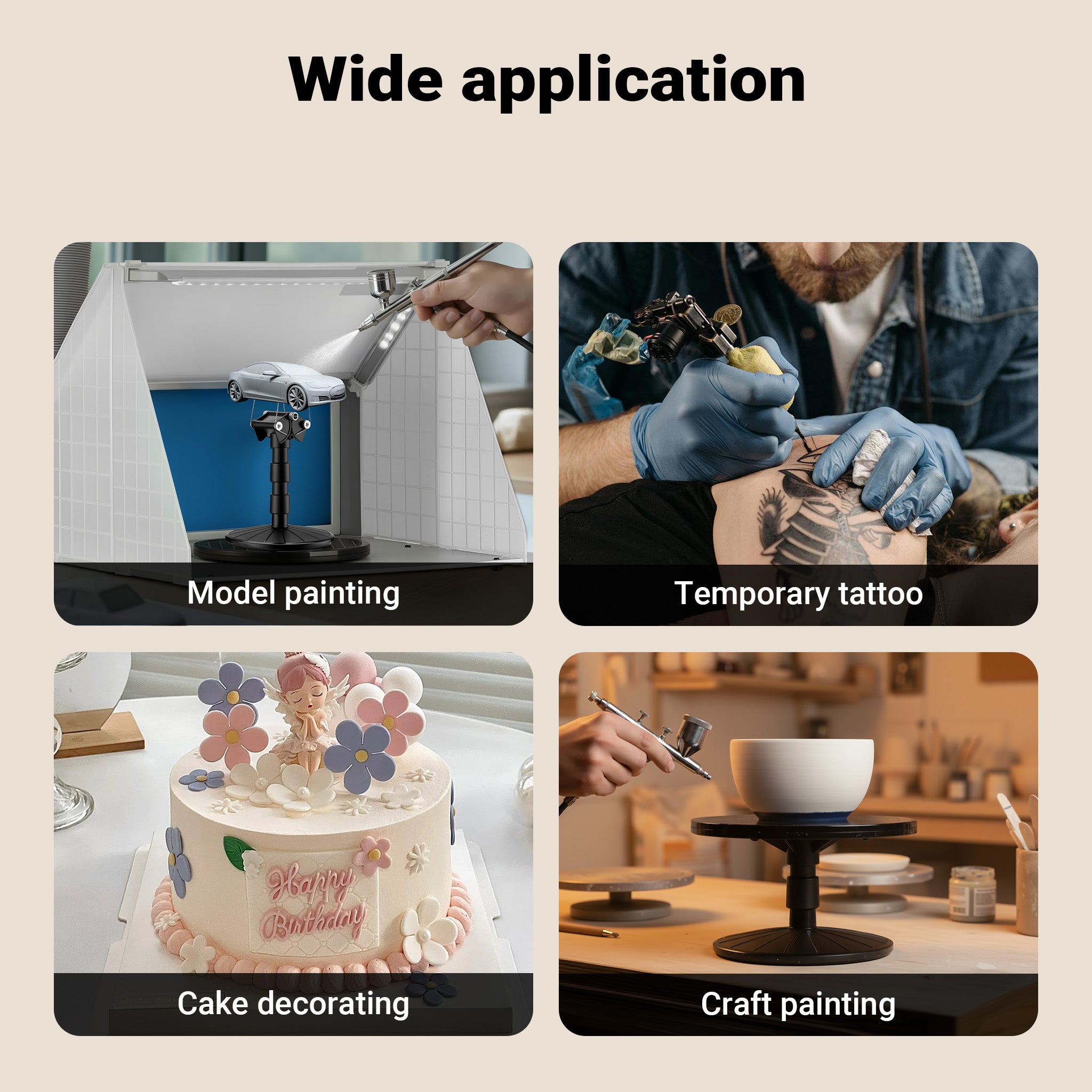 Compressore aerografo AS06T 1/4 CV con accessori, compressore per pistola aerografo con elevata portata d'aria 65-69 l/min, potente dispositivo ad aria compressa 3,2 bar, per aerografia