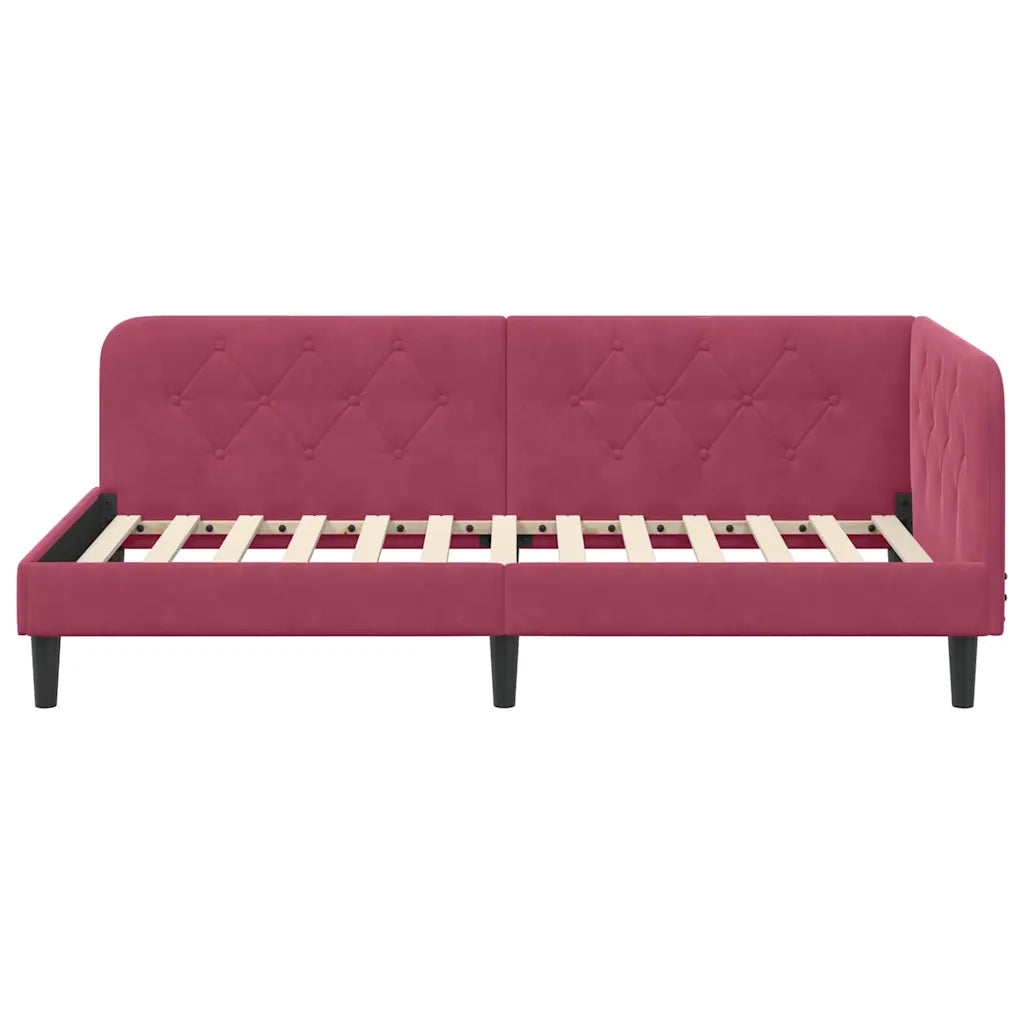 Cornice del letto ad angolo Rosso Vino 90 x 190 cm Velluto 42016600