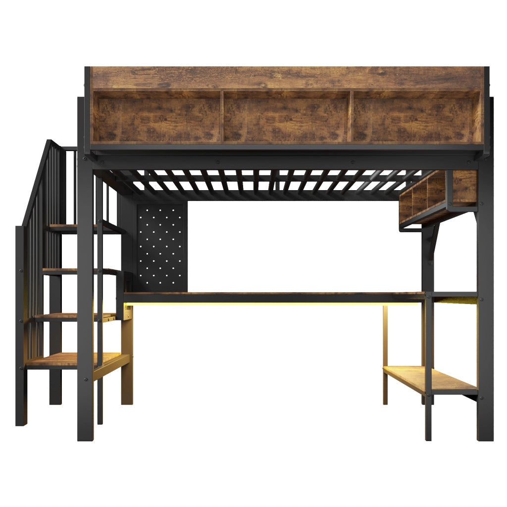 Letto a Soppalco 140 x 200 cm - Scrivania Angolare; Contenitore; USB; Presa e LED