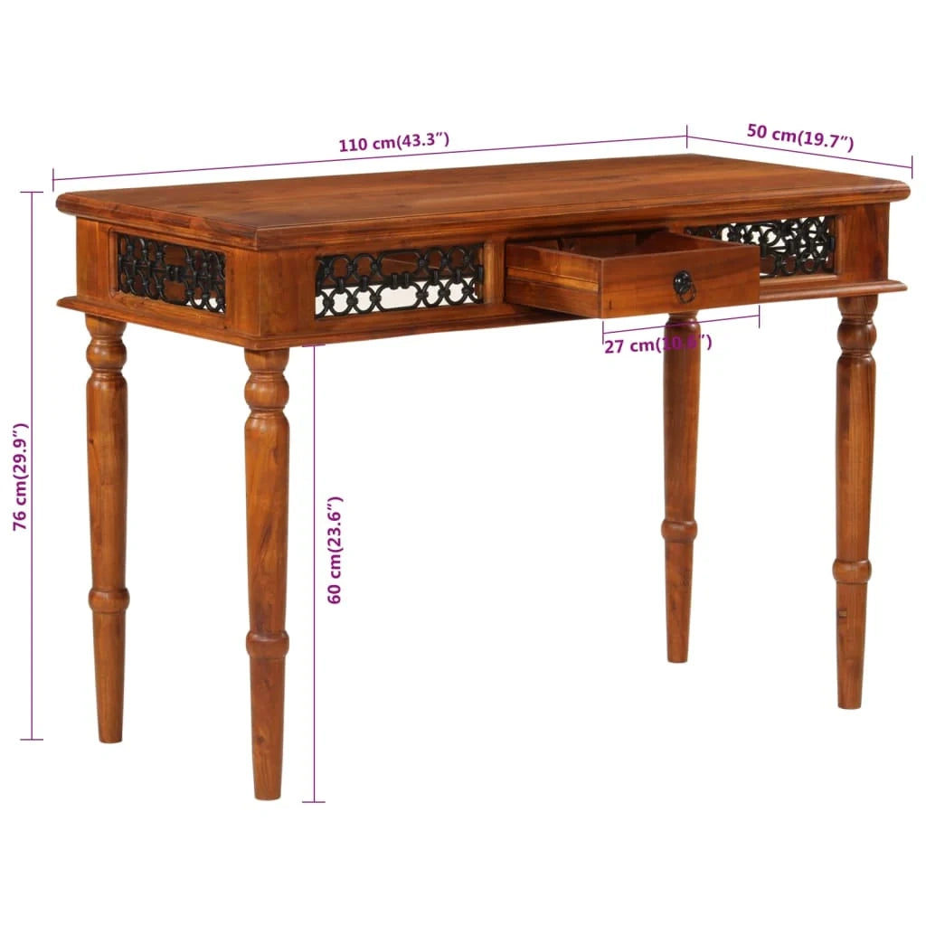 Scrivania tavolo postazione di lavoro scrivania per computer mobile da studio con cassetto 110 x 50 x 76 cm legno massello di acacia marrone 02_0023443