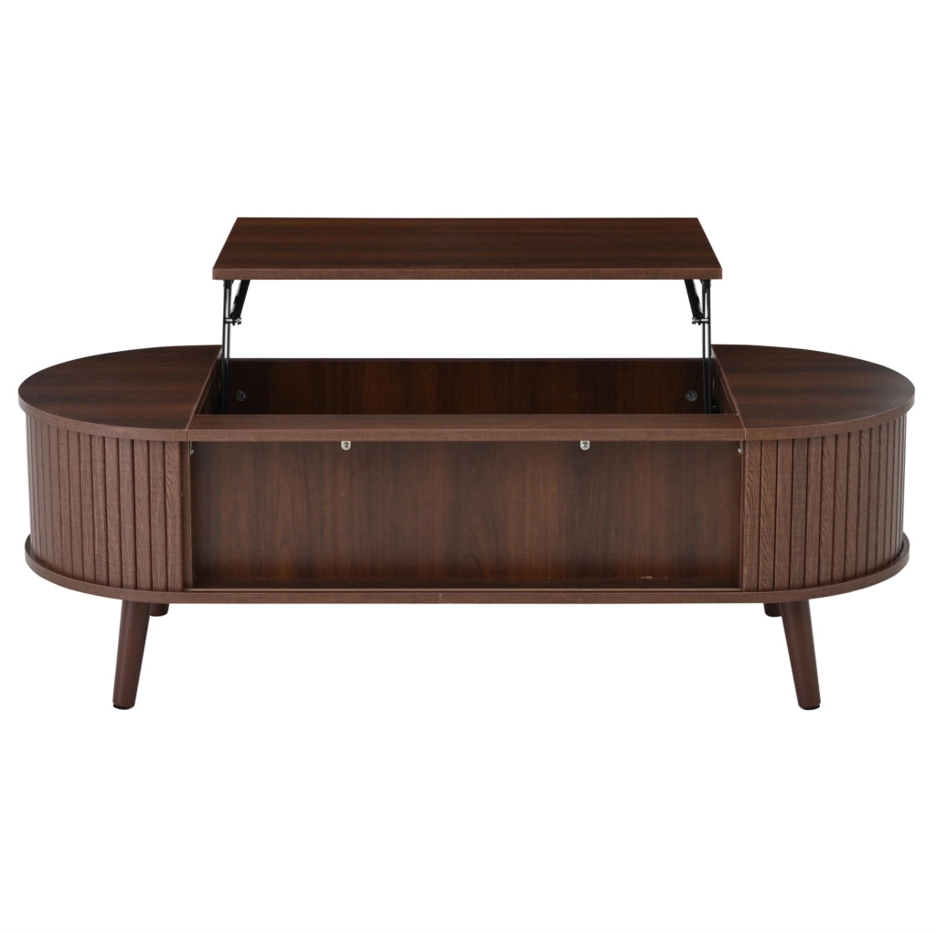 Tavolino da salotto sollevabile 120 x 50 x 39;5 cm in MDF; colore noce con vano portaoggetti