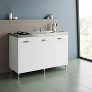 Cucinino Indiano120K30 bianco frassinato con top inox e piano cottura a gas in vetro