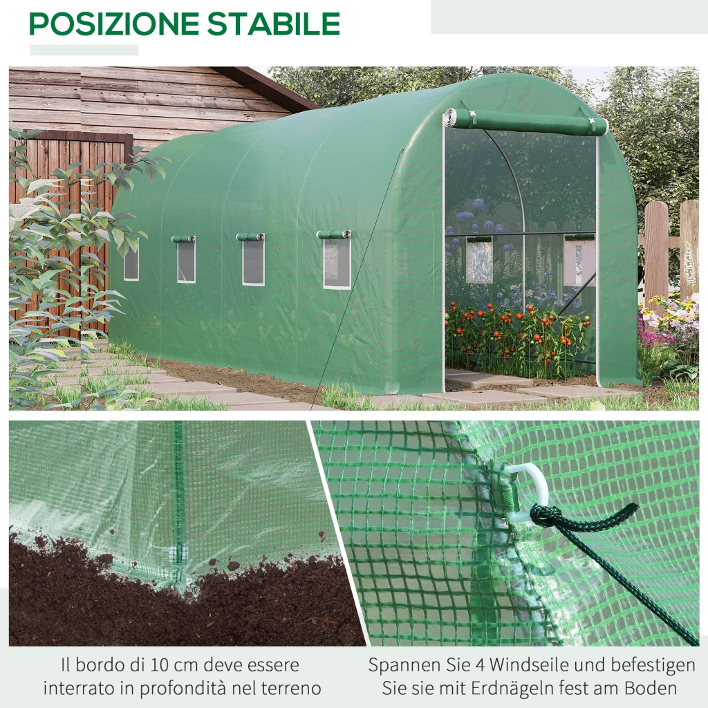 Serra Tunnel da Giardino con Finestre e Porta ¨C Xylo ¨C 5x2x2 m Verde
