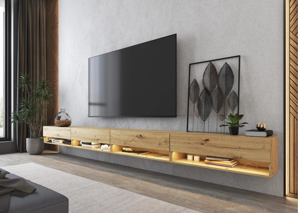 Mobile TV Soggiorno, 360x35x30cm, LED, Mobile Soggiorno, colore Rovere RF3700