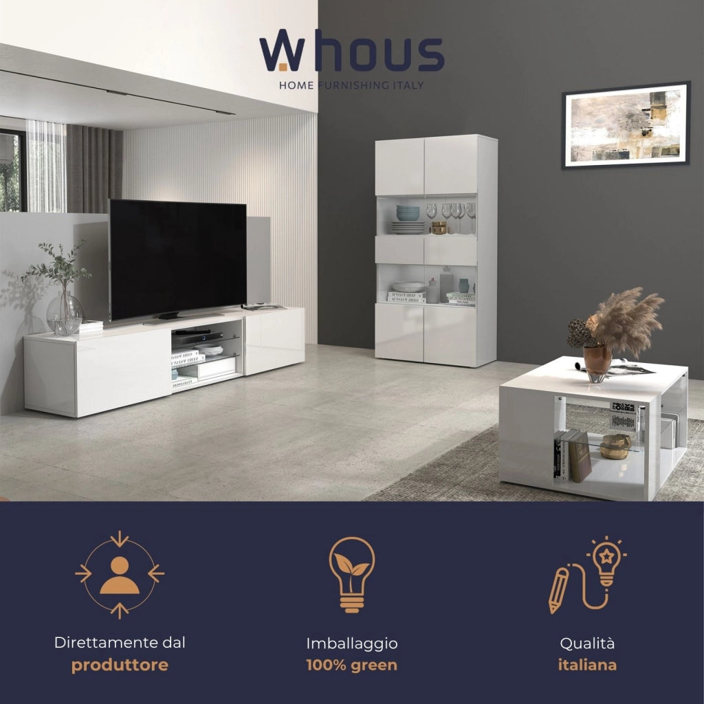 WHOUS Vetrinetta espositiva Egypt con 2 ante e 4 ripiani bianco lucido 80x38x160 cm