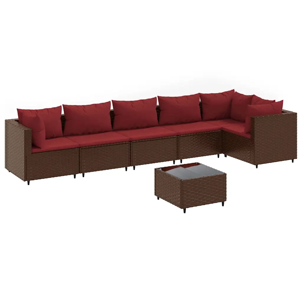 Set Divani da Giardino 7 pz con Cuscini in Polyrattan Marrone