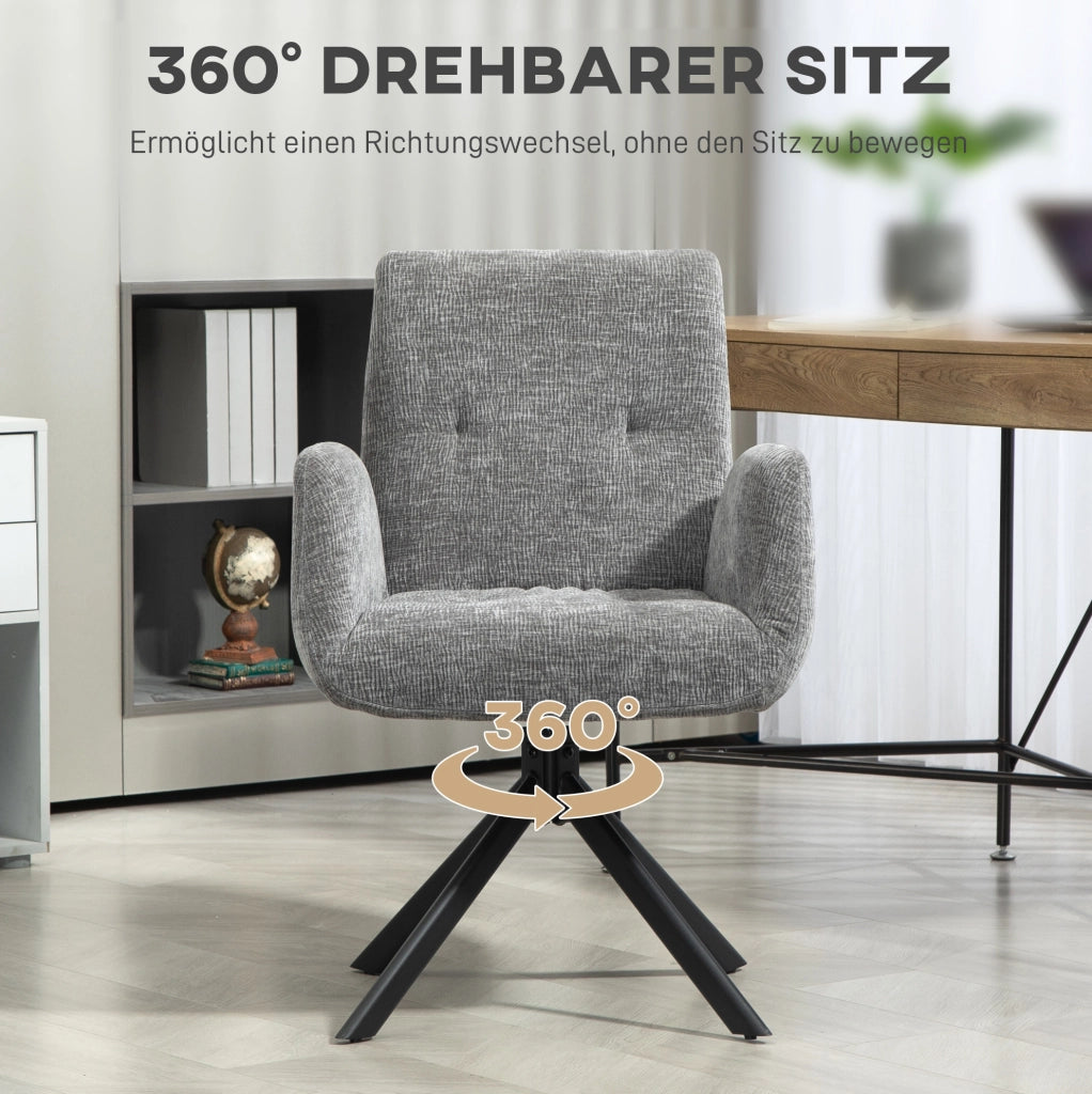 Poltrona girevole 360° con braccioli e gambe in acciaio grigio scuro