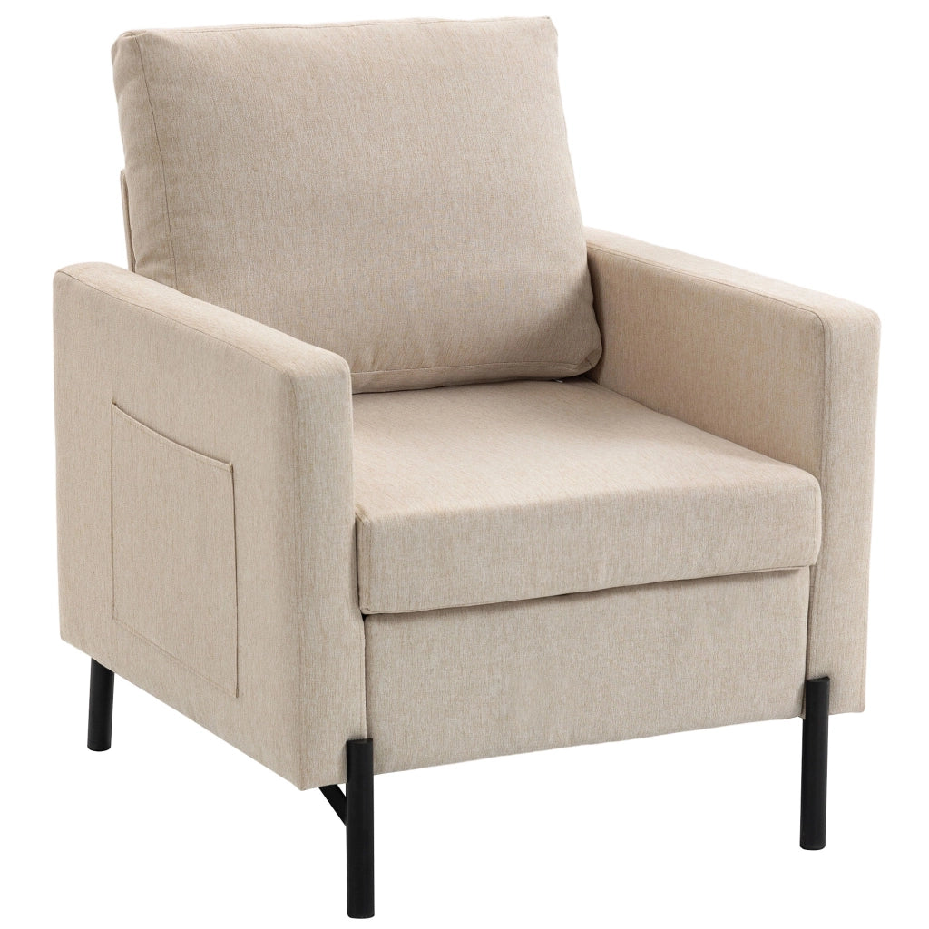 Poltrona imbottita ¨C Xylo ¨C tessuto beige con braccioli e gambe in metallo 73x77x87 cm