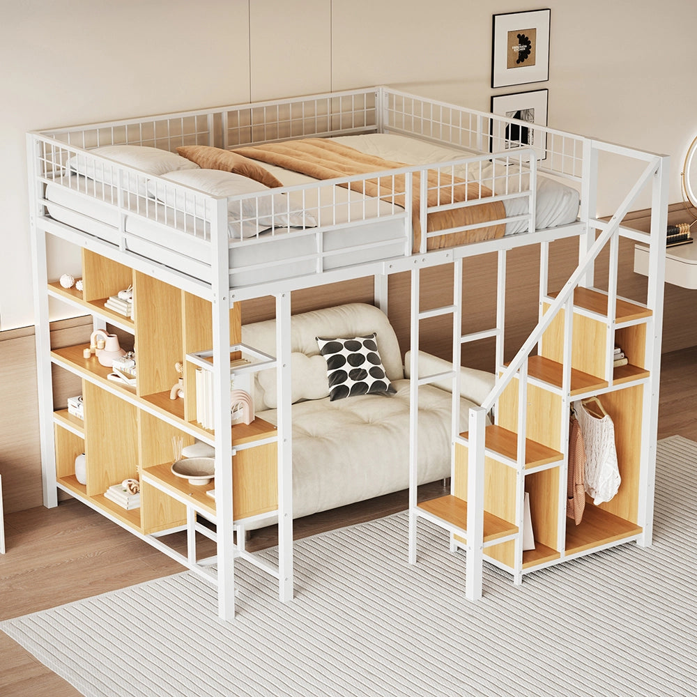 Letto a soppalco multifunzionale - Xylo - 140x200 cm - Bianco - Spazio di archiviazione