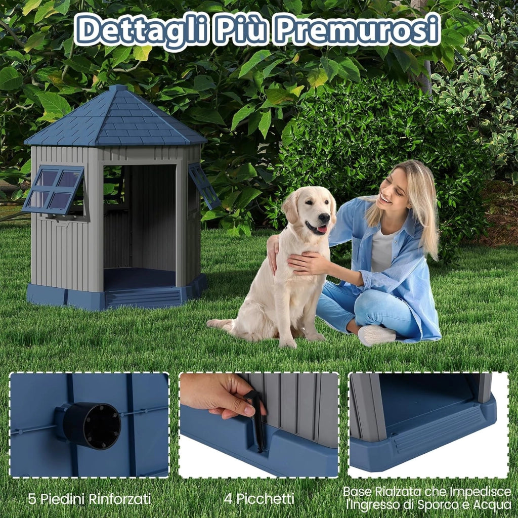 Cuccia per Cani da Interno ed Esterno, Casetta a Forma di Fienile con 2 Finestre e Lucernario, Tetto Inclinato e Grande Ingresso, Cuccia per Piccoli e Medi Cani