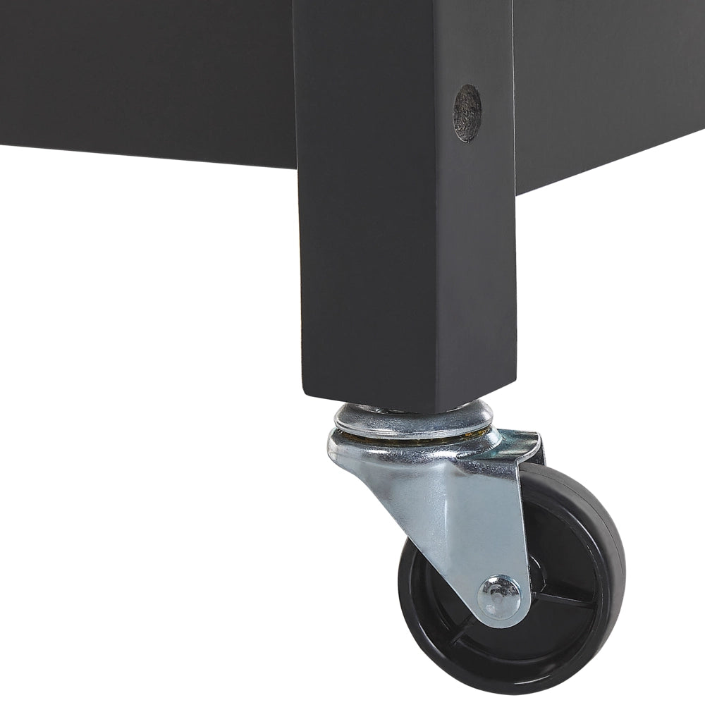 Carrello da cucina in legno di gomma Nero MDF 58 x 40 x 85 cm 2 ripiani portaposate cassetto portabottiglie ruote