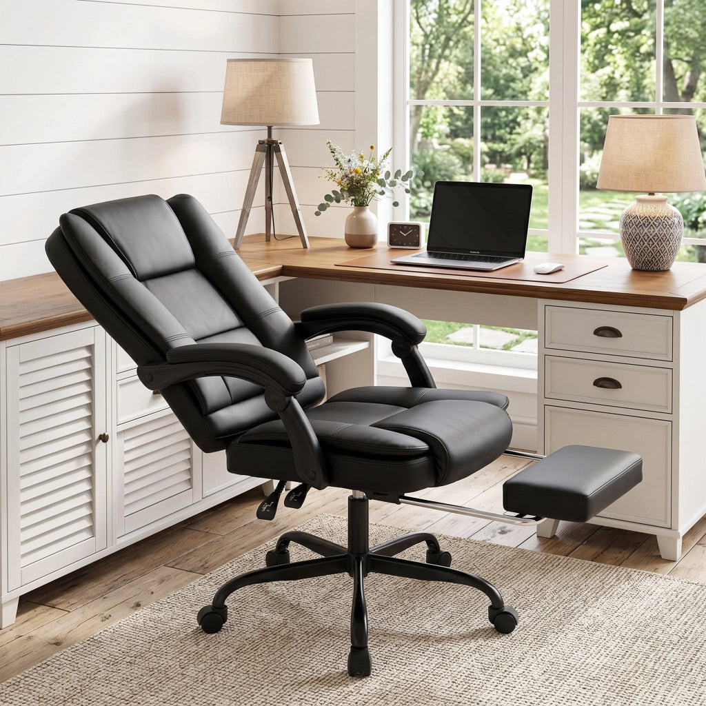 Poltrona da ufficio ergonomica reclinabile ¨C Xylo ¨C PU nero con poggiapiedi estraibile e altezza regolabile