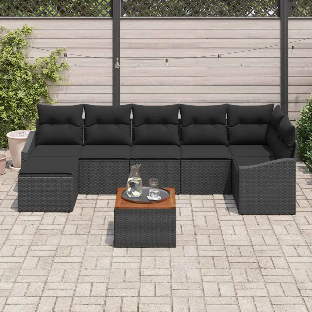 Set Divano da Giardino con cuscino 8 pcs Nero polyrattan 3347863